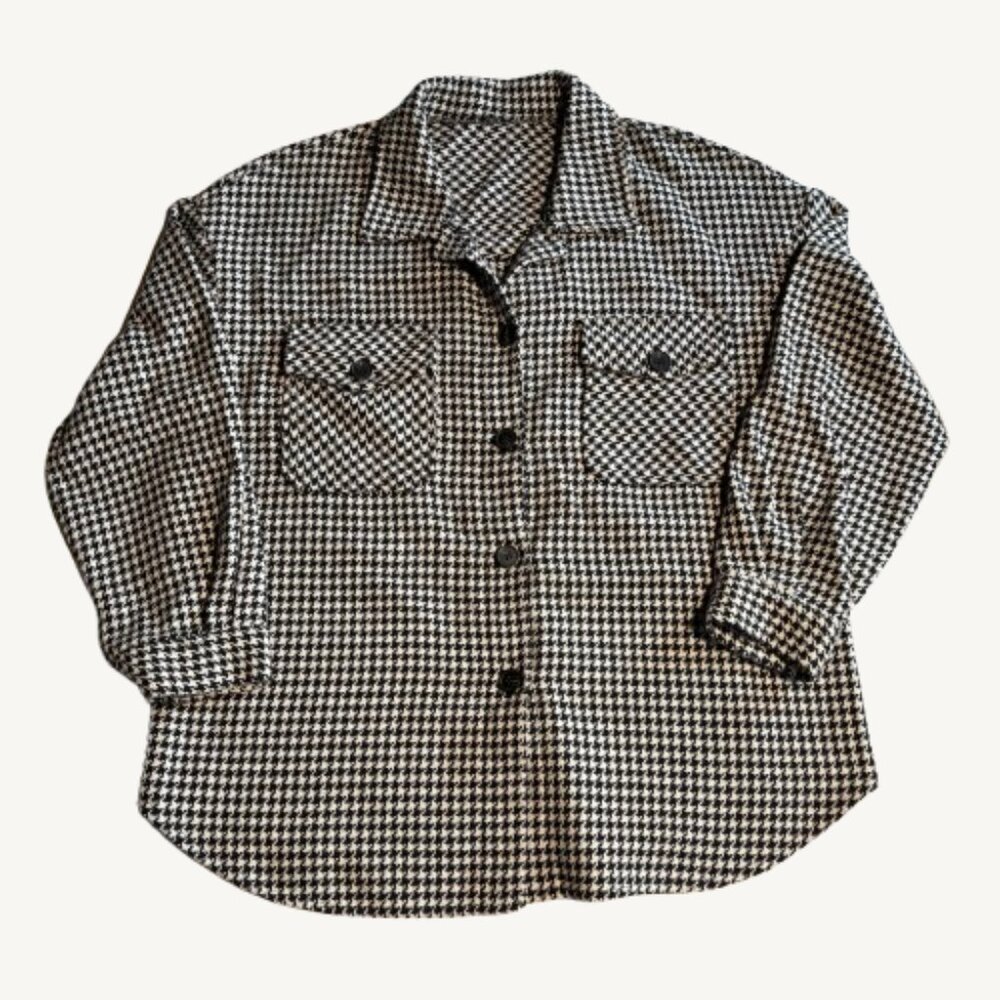 Black and White Houndstooth Fall Jacket Button Up Size Medium